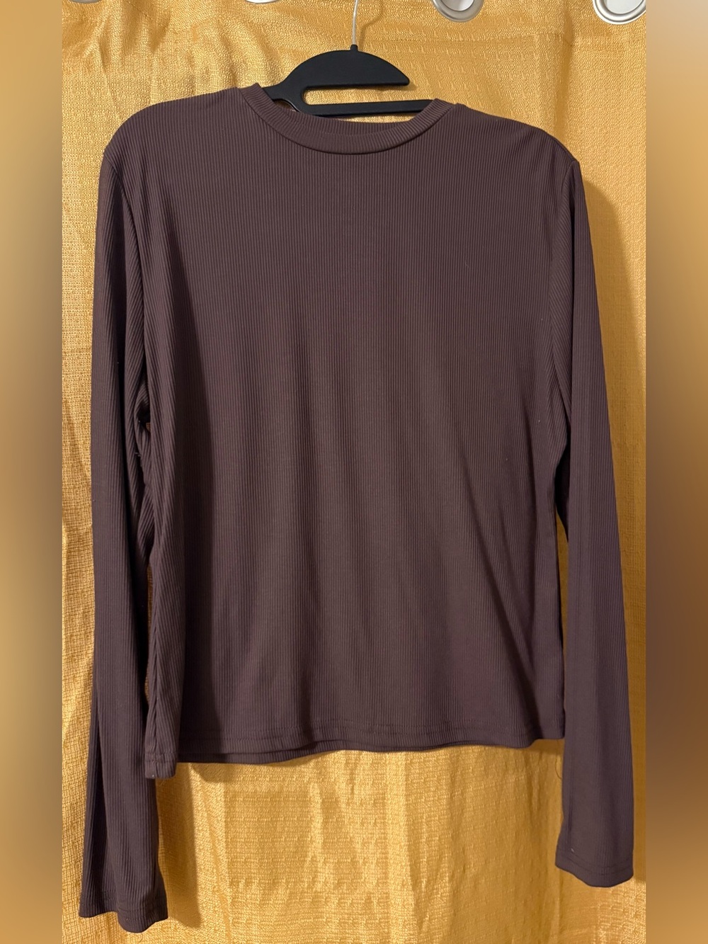 SHEIN Dark Brown Ribbed Long-Sleeve Crewneck Top